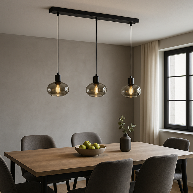PURPL Moderne Design Hanglamp | 3-Lichts | Smoke Glas Ovaal | E27 fittingen | Rechthoekig