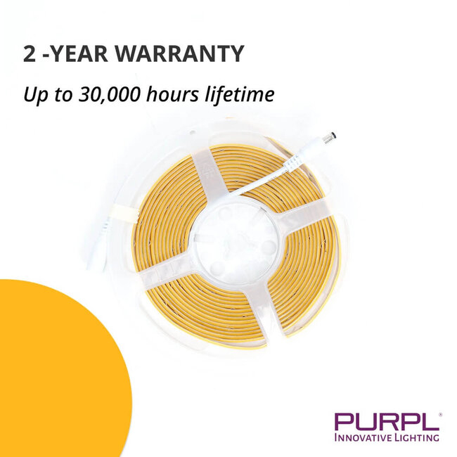 PURPL COB LED Strip | Warm Wit 2700K | 5m | 512 led's/m | 24V | IP65