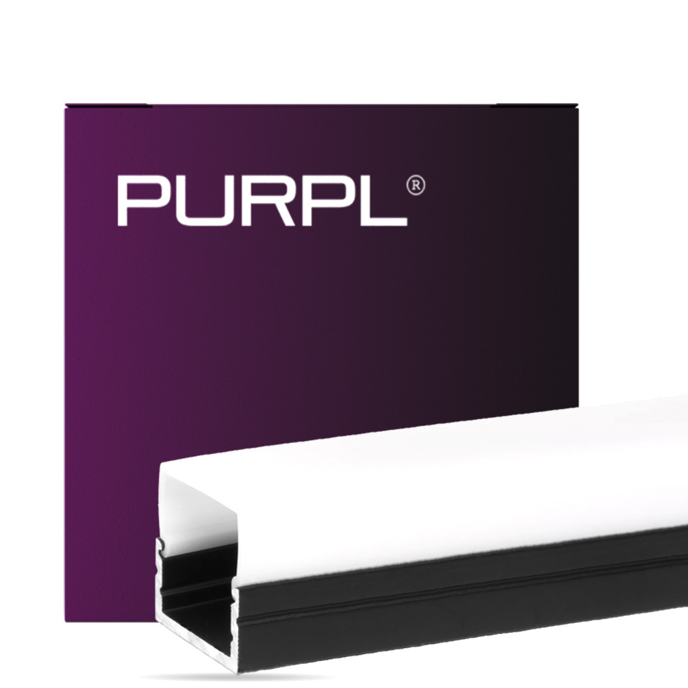 PURPL LED Strip Profiel Opbouw - 1,5 m - 20x20 mm - Zwart aluminium - Opaal afdekkap - IP20 - Incl. montagemateriaal