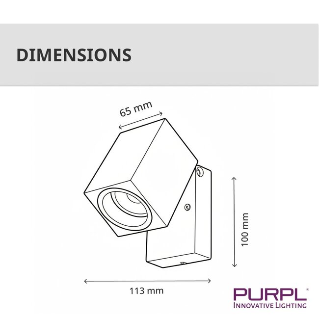 PURPL LED Wandspot Armatuur GU10 | IP44 | Vierkant | Kantelbaar | Zwart
