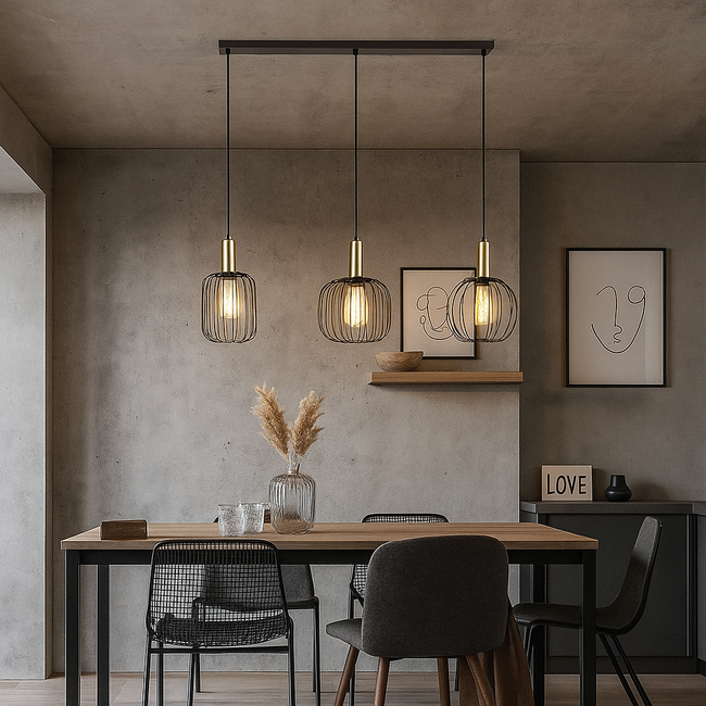 PURPL Design Hanglamp Industrieel | 3-Lichts | Zwart met Goud | E27 fittingen | Rechthoekig