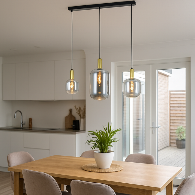 PURPL Design Hanglamp Tube | 3-Lichts | Smoke Glas | E27 Fittingen | Rechthoekig