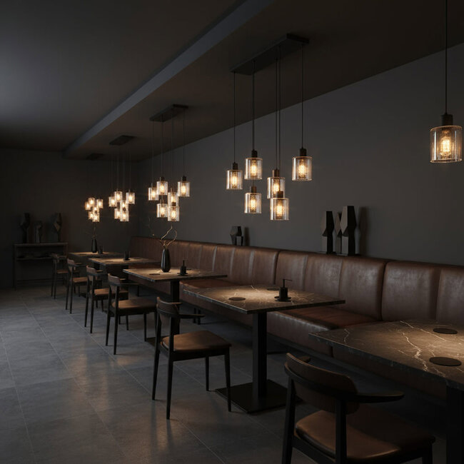 PURPL Moderne Design Hanglamp | 6-Lichts | Smoke Glas | Zwart | E27 Fittingen | Rechthoekig