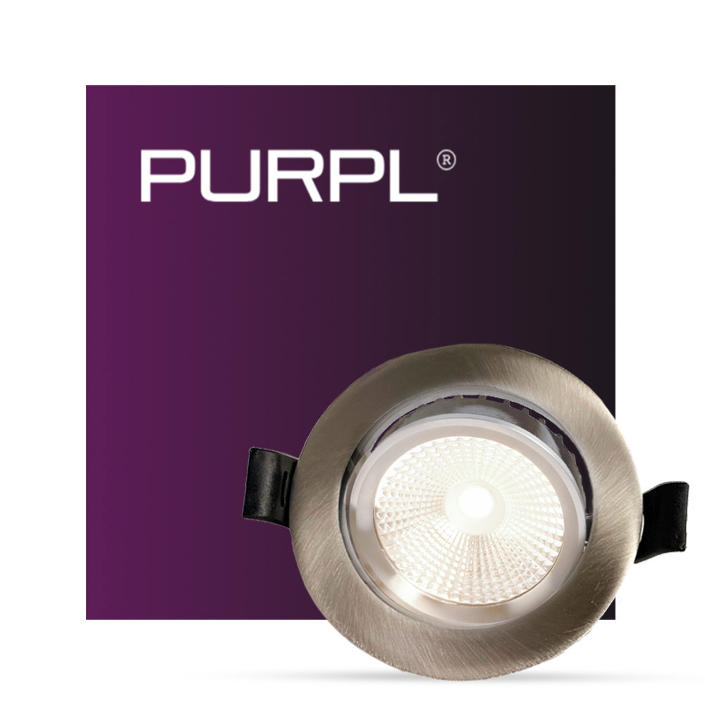 PURPL LED Inbouwspot COB | 5W | Helder Wit 4000K | Ø85mm | Dimbaar | IP40 | Kantelbaar | Rond | RVS