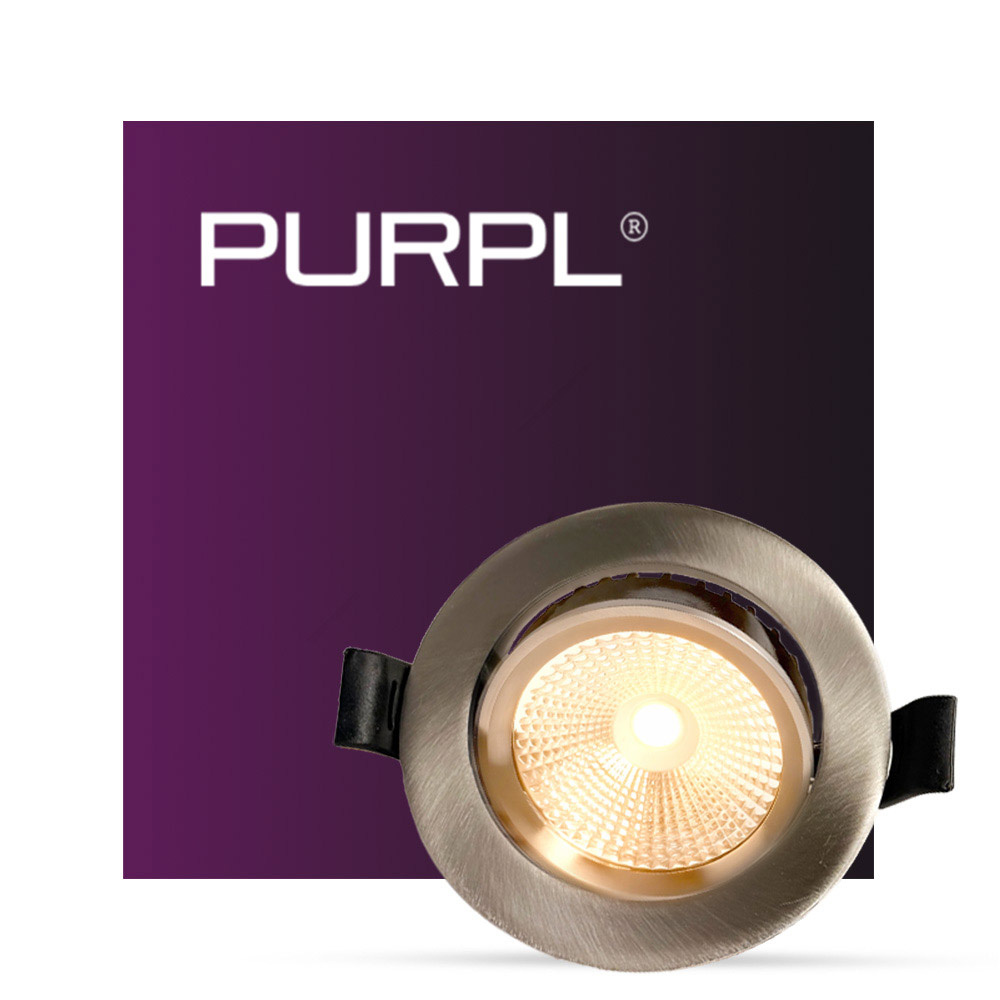 PURPL LED Inbouwspot COB | 5W | Warm Wit 2700K | Ø85mm | Dimbaar | IP40 | Kantelbaar | Rond | RVS