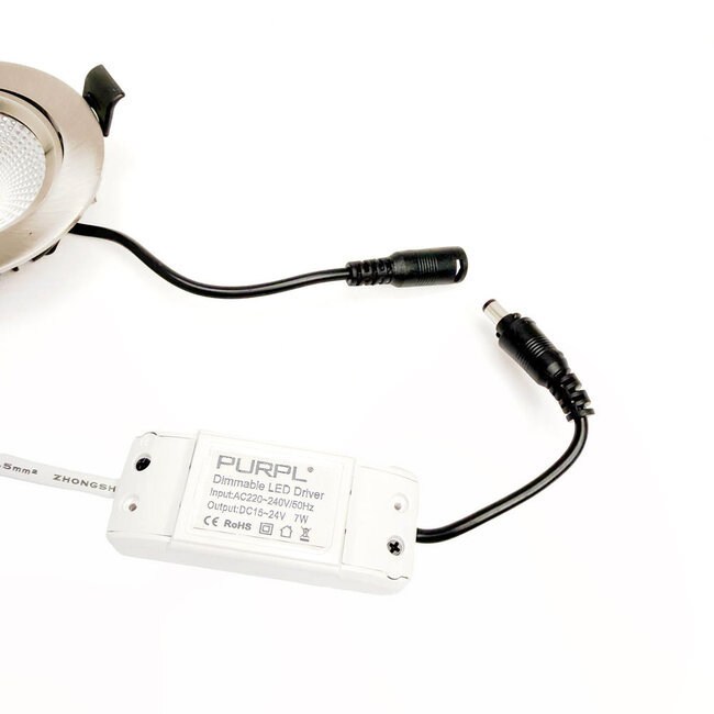 PURPL LED Inbouwspot COB | 7W | Warm Wit 2700K | Ø85mm | Dimbaar | IP40 | Kantelbaar | Rond | RVS