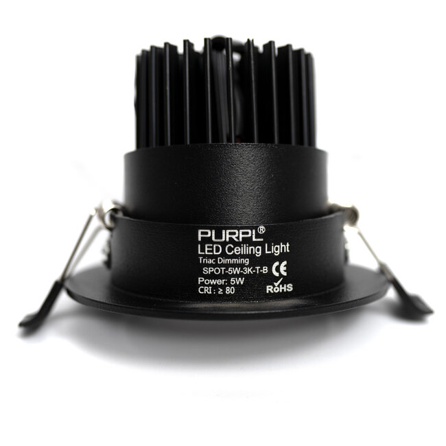 PURPL LED Inbouwspot COB | 5W | 2700K Warm Wit | Ø85 mm | IP40 | Zwart | Kantelbaar | Rond
