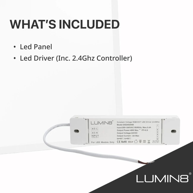 Lumin8 LED Paneel 30x120 | 36W | RGB+CCT (2800K-6500K) | 100 lm/W | UGR<22 | IP40 | Flikkervrij | Back-lit