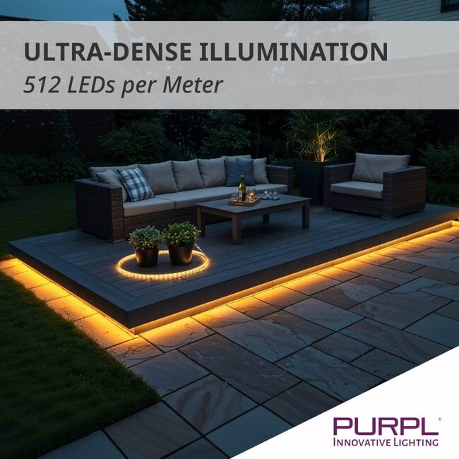 PURPL COB LED Strip | Warm Wit 2700K | 5m | 512 led's/m | 24V | IP65