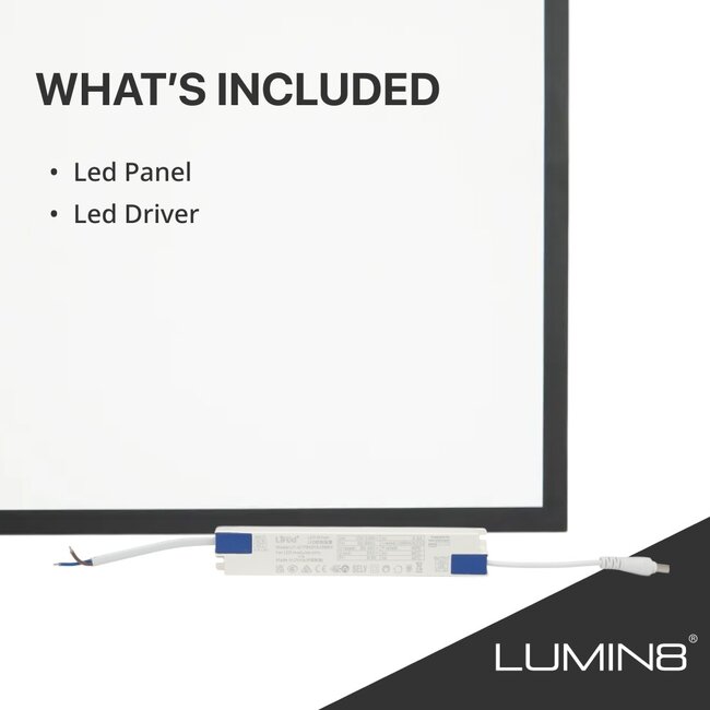 Lumin8 LED Paneel | 60x60 | Zwart | 4000K | 40W | 4000 lm | 100 lm/W | UGR<22 | Back-lit