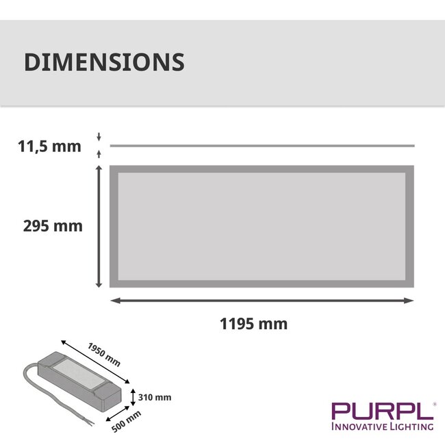 PURPL LED Paneel 30x120 | 33W | RGB+CCT  (2800K-6500K)  | 124 lm/W | incl. voedingsadapter en controller | Flikkervrij | Edge-lit