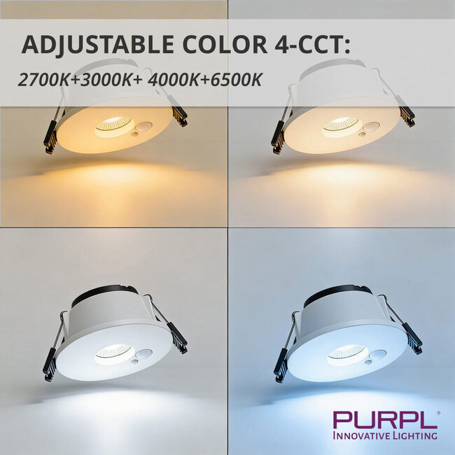 PURPL LED Inbouwspot | 4W/6W | PIR Sensor | 4CCT (2700K/3000K/4000K/6500K) | Ø87mm | IP20 | Rond | Wit