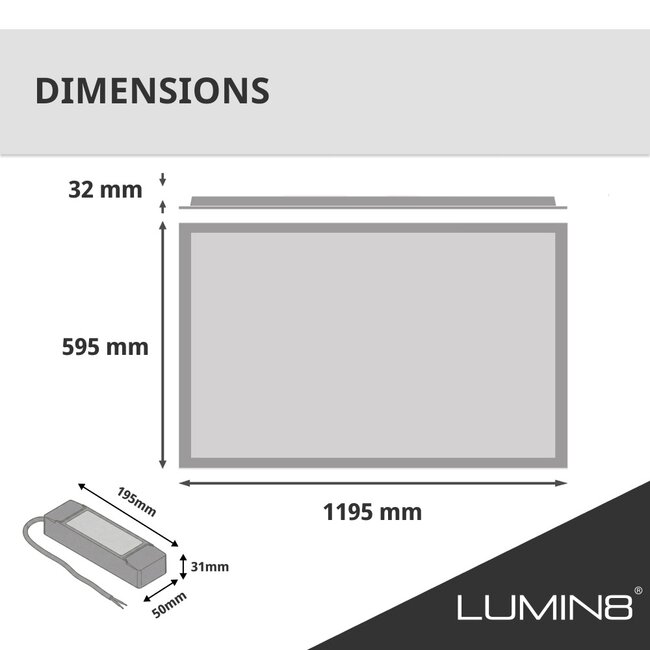 Lumin8 LED Paneel 60x120 Zwart | 60W | RGB+CCT (2800K-6500K) | 100 lm/W | UGR<22 | IP40 | Flikkervrij | Back-lit