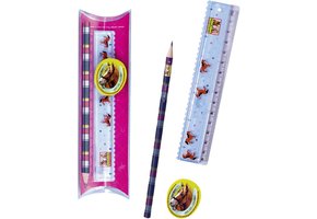 Lineal Bleistift und Radiergummi