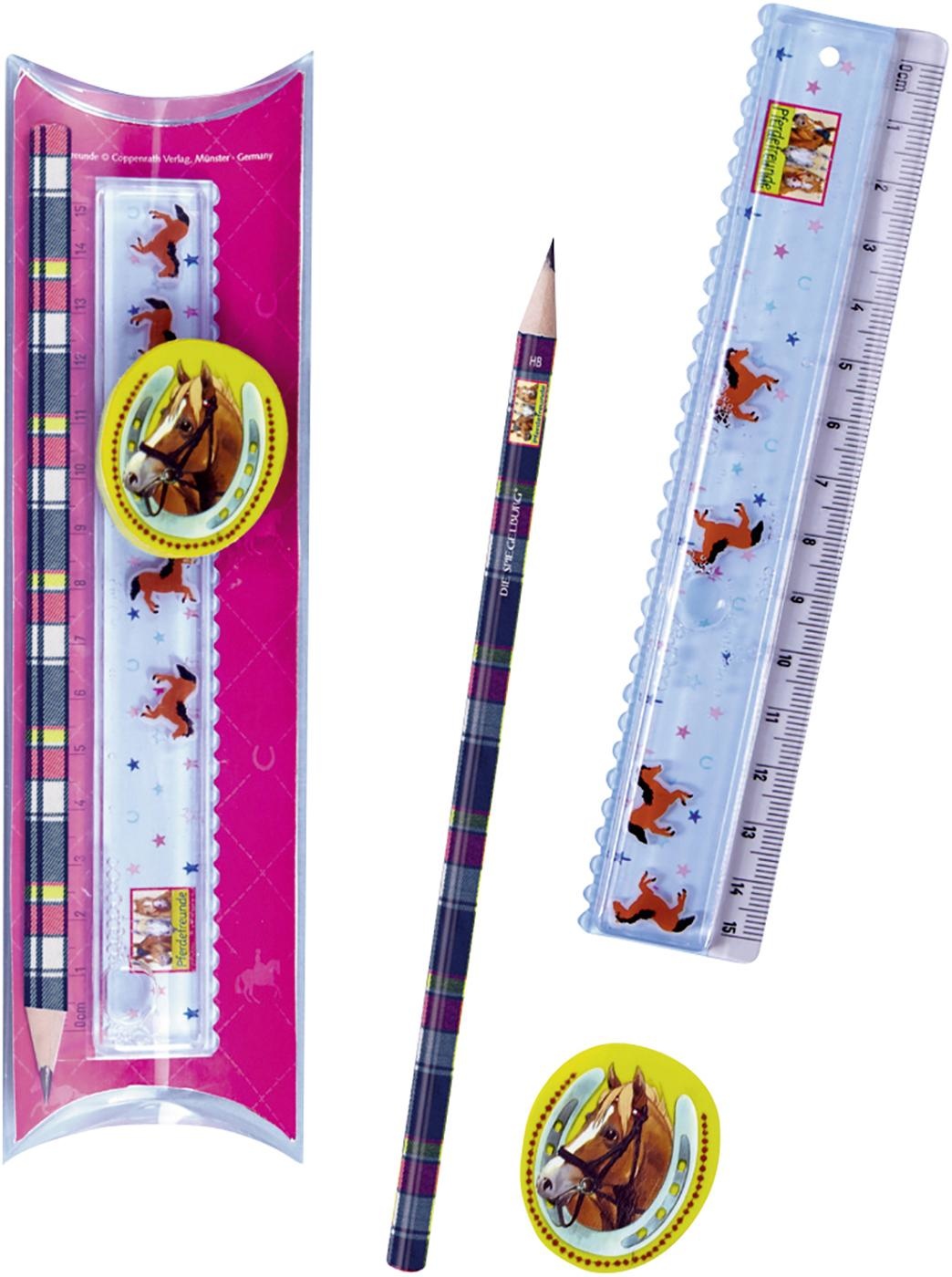 Ruler pencil and eraser with horses