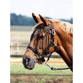 Vliegenfrontriem Beads, luxe lederen vliegenfrontriem met kraaltjes