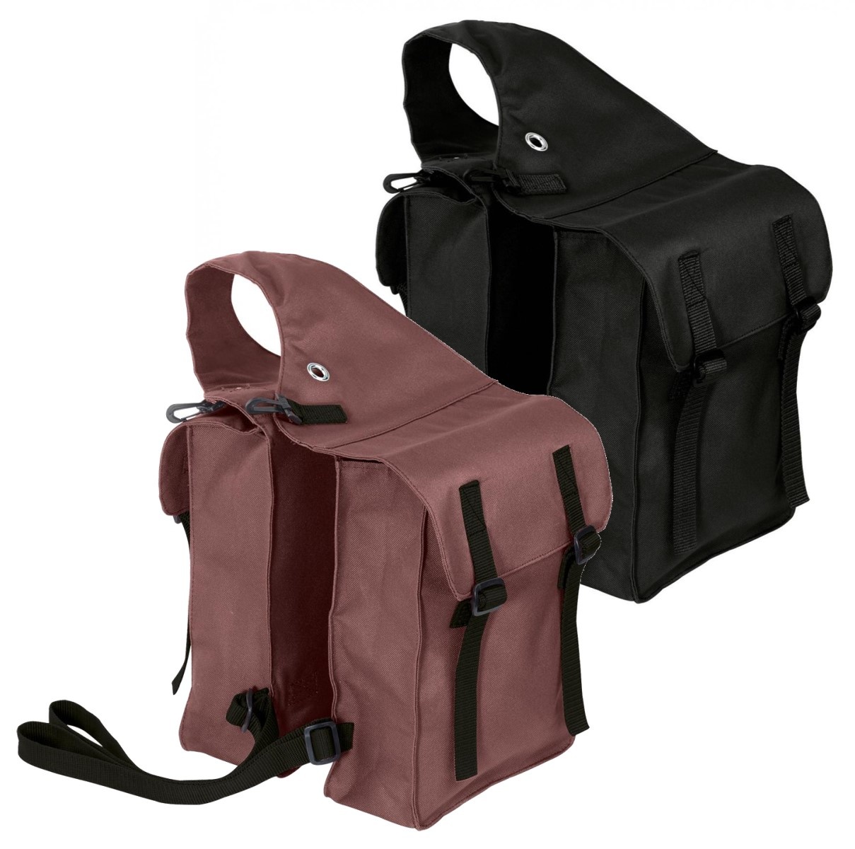 Saddlebags water-repellent nylon available in brown and black