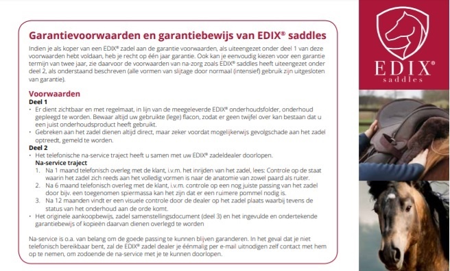 Hoe is de garantie geregeld bij een Edix zadel?