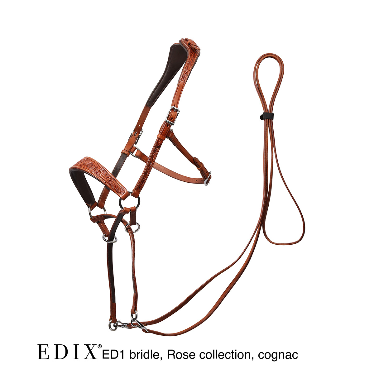Rose chin crossed bitless bridle with reins