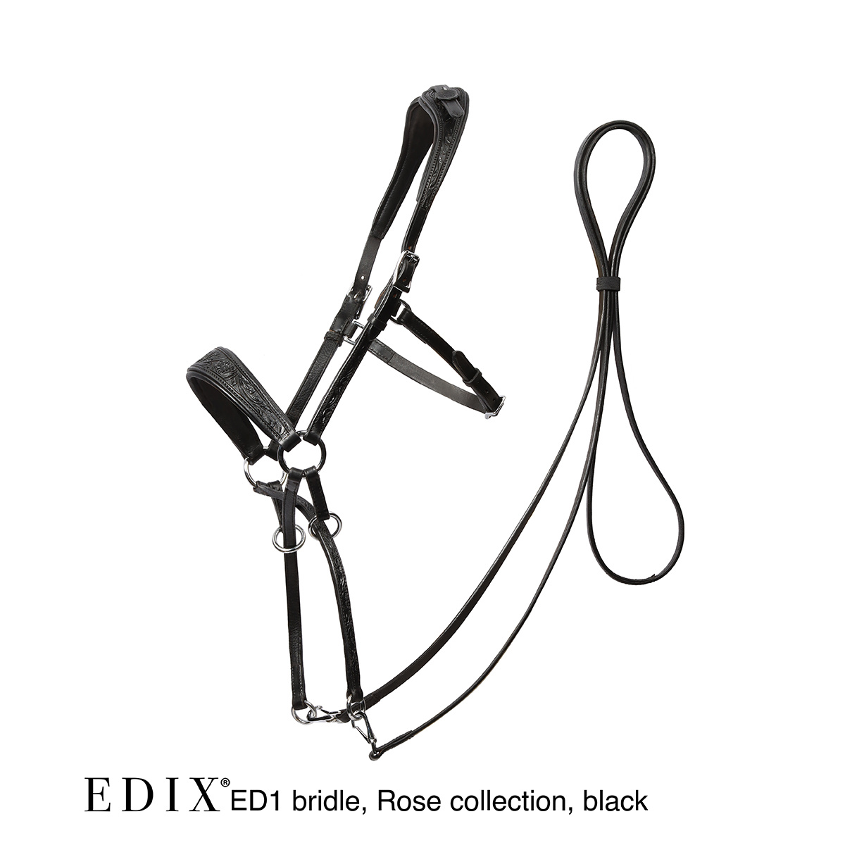 Rose chin crossed bitless bridle with reins