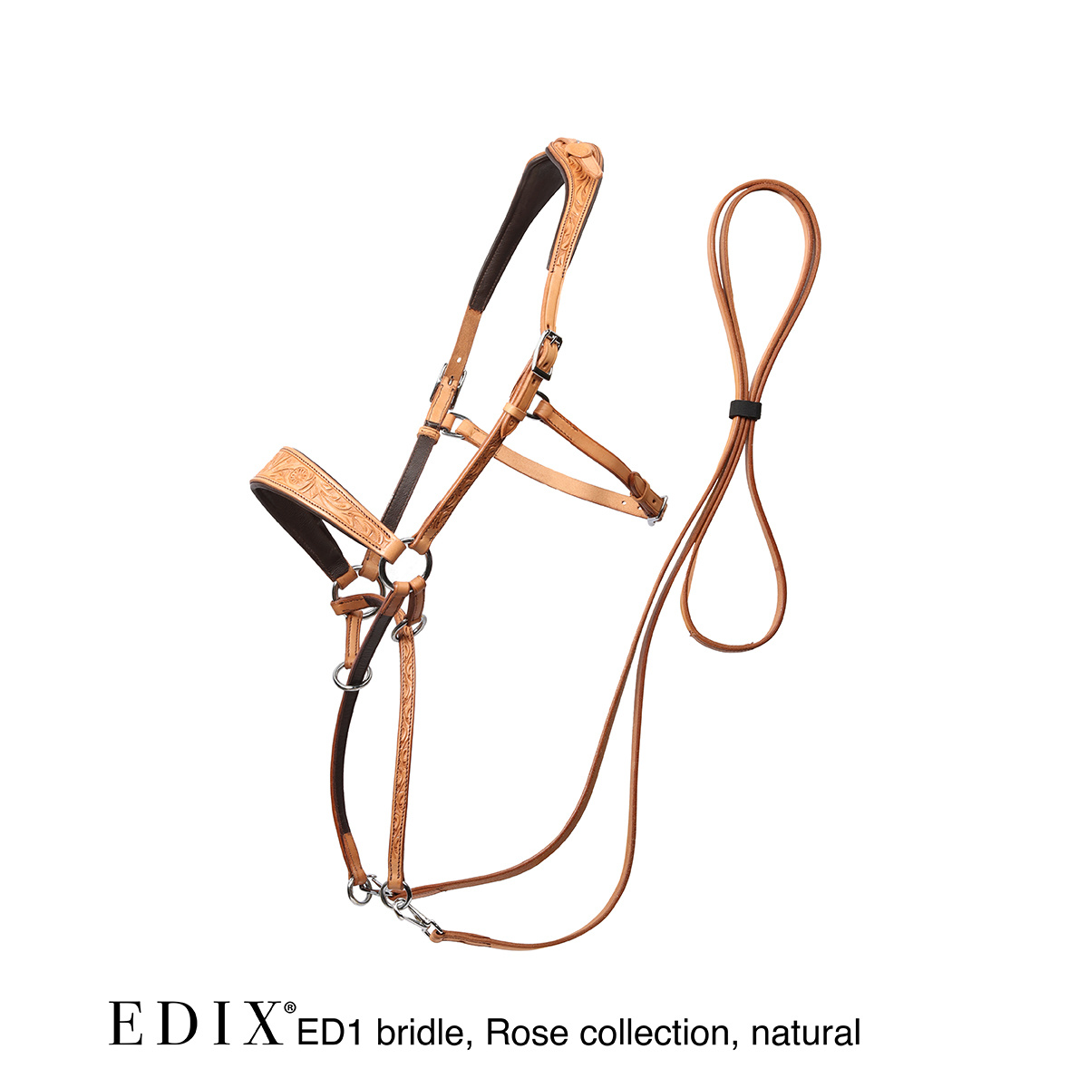 Rose chin crossed bitless bridle with reins