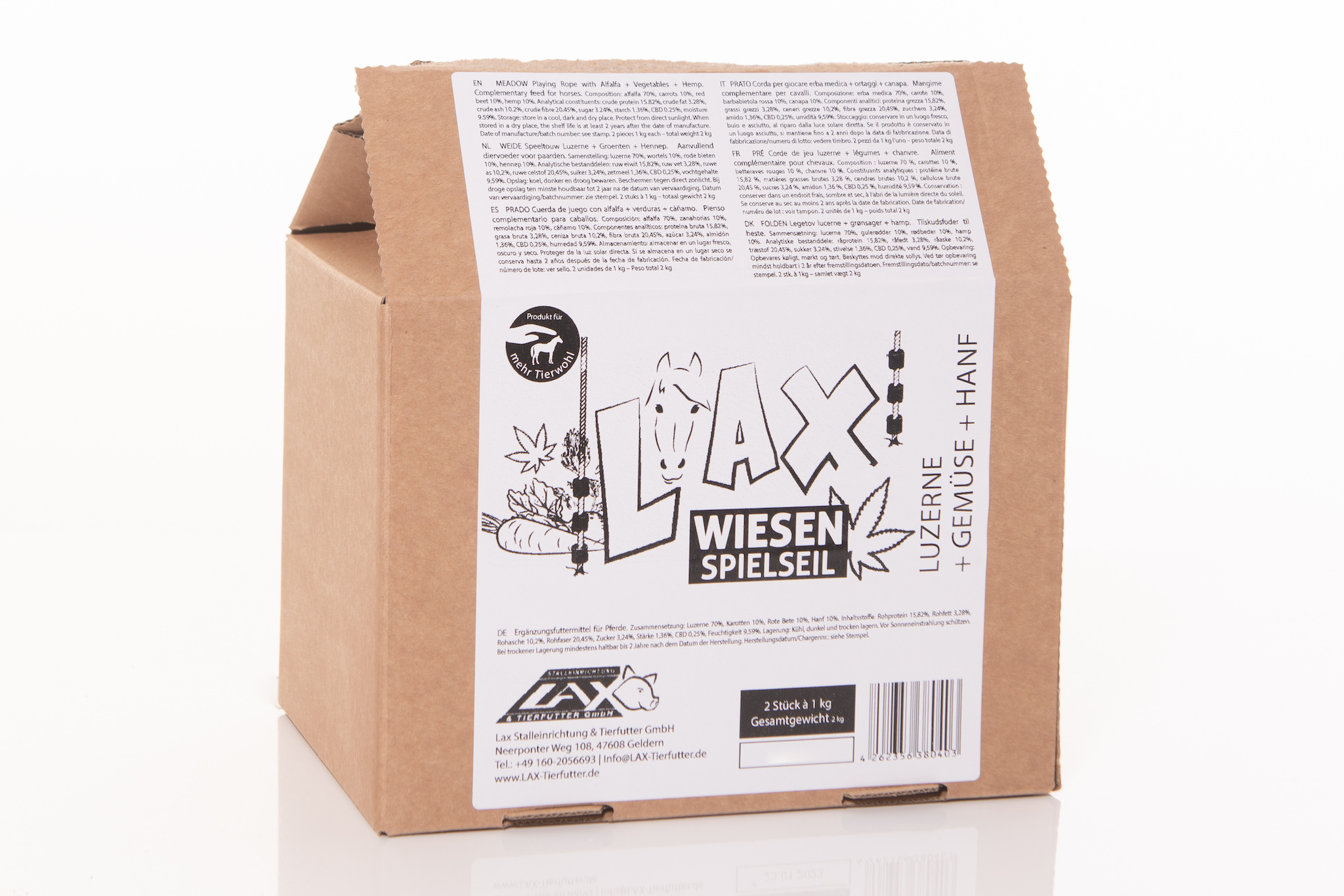 Luzerne hennep groente knabbelblokken aan speeltouw