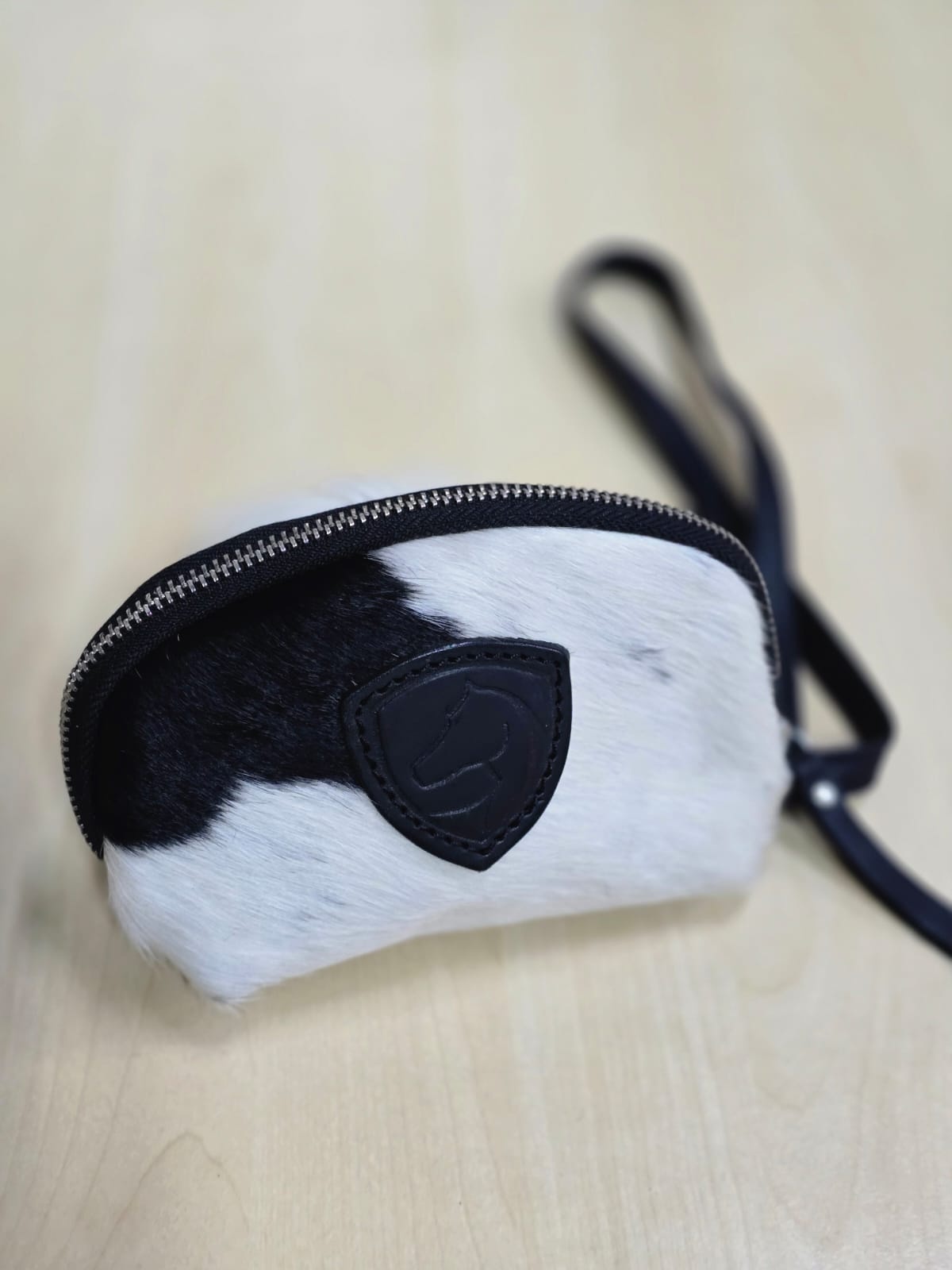 Make up bag with cowhide