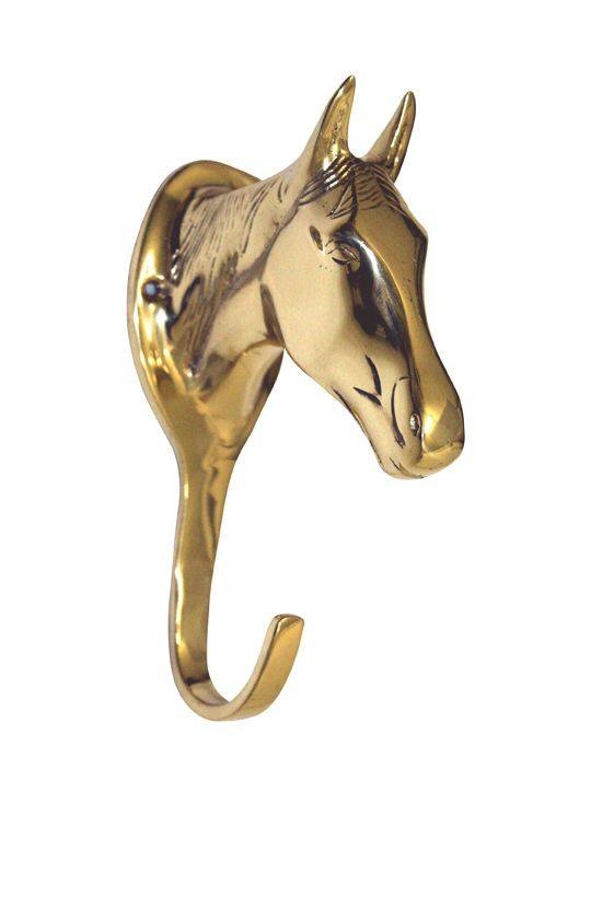 Stable hook horse head brass