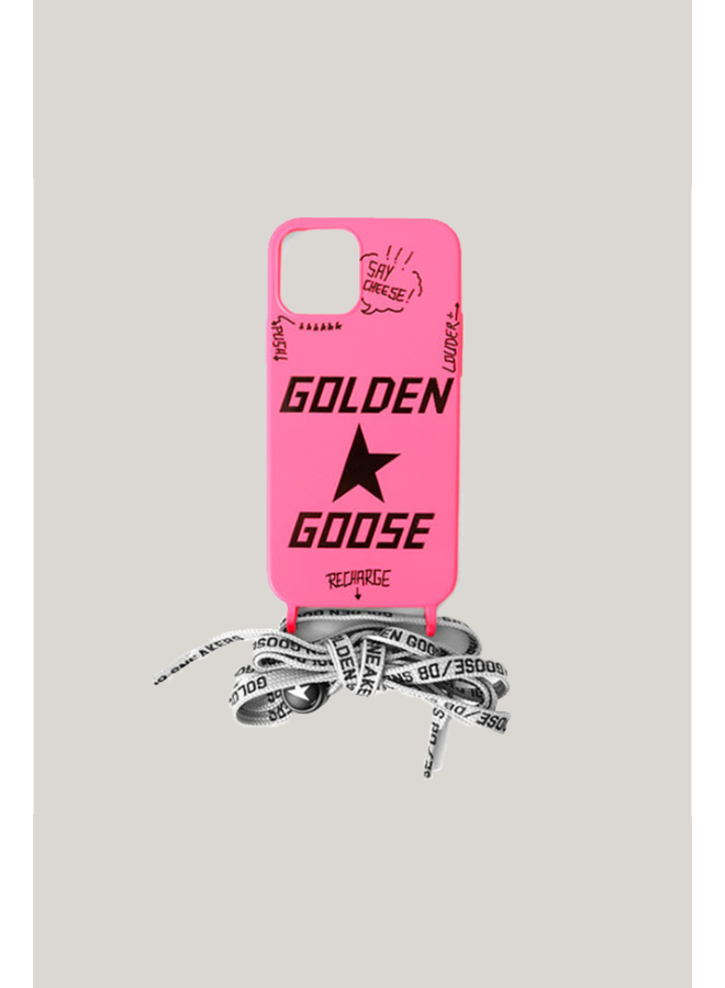 GOLDEN GOOSE I-PHONE COVER "GOLDEN*GOOSE RECHARGE" WITH LACE NEON PINK