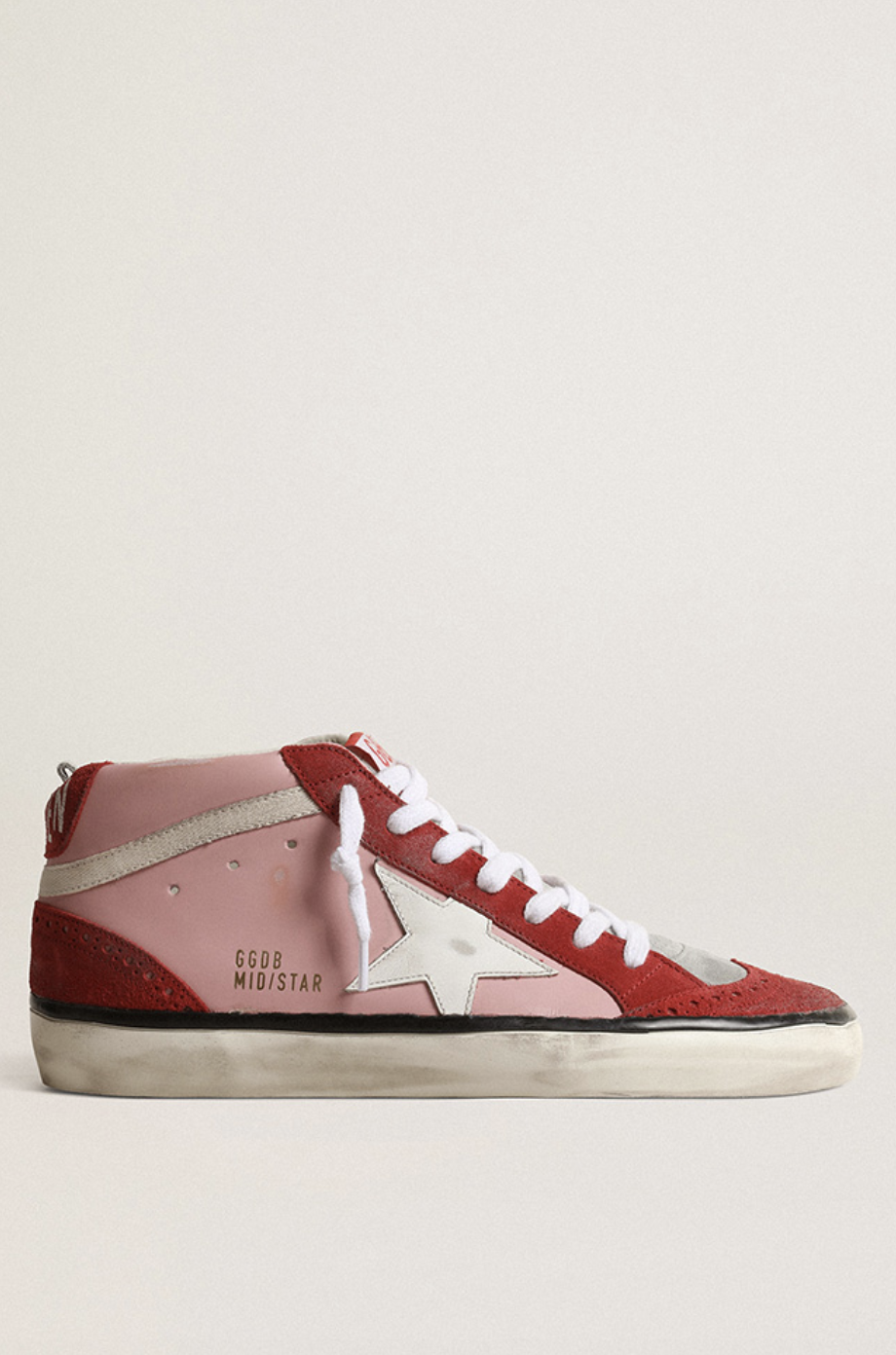 GOLDEN GOOSE MID STAR LEATHER UPPER AND STAR SUEDE TOE AND SPUR TRIMS WAVE  ANTIQUE PINK/RED/WHITE/BEIGE