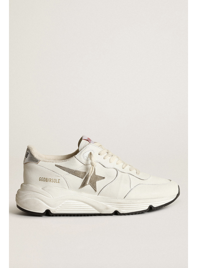 GOLDEN GOOSE  RUNNING SOLE NAPPA UPPER SUEDE STAR LAMINATED HEEL WHITE/TAUPE/SILVER