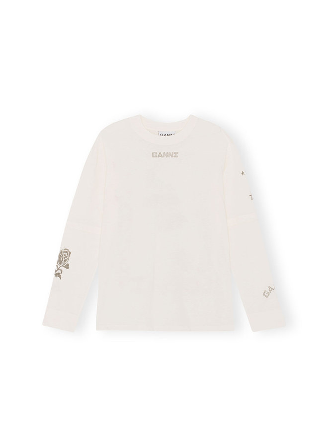 GANNI Light Jersey Layered Long Sleeve T-shirt T3361 Vanilla Ice