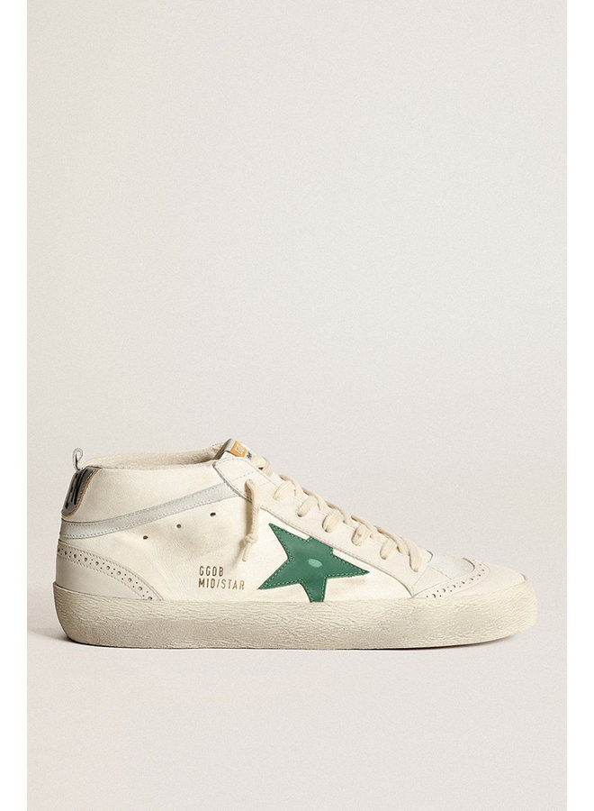 GOLDEN GOOSE  MID STAR NAPPA UPPER LEATHER TOE STAR AND SPUR HIGH FREQUENCY TONGUE SUEDE WAVE CREAM/MILKY/GREEN/WHITE/SILVER