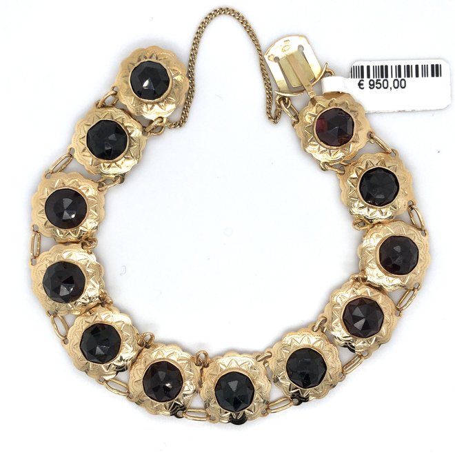 Geelgouden occasion armband granaat