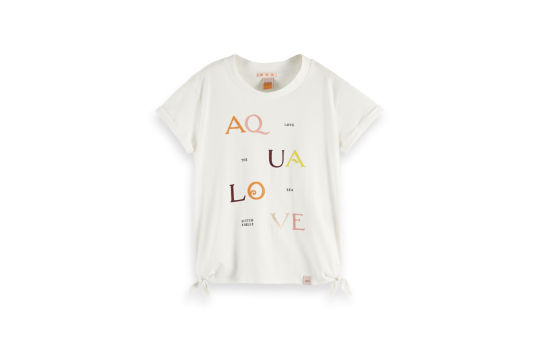 T-shirt organic cotton with side knots, Scotch R'belle