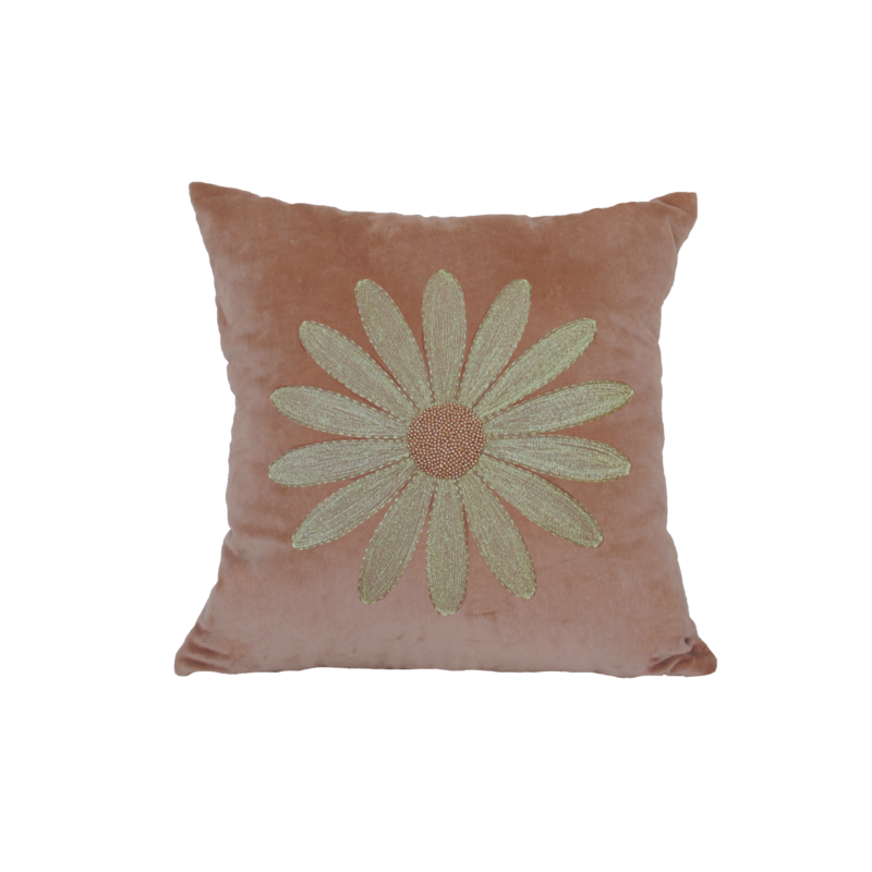 Velvet cushion embroidered Daisy , A La Collection