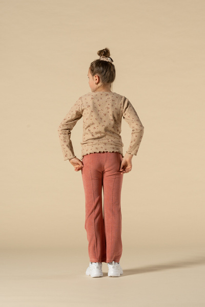 Rib long sleeve sesame & brick floral, House of Jamie