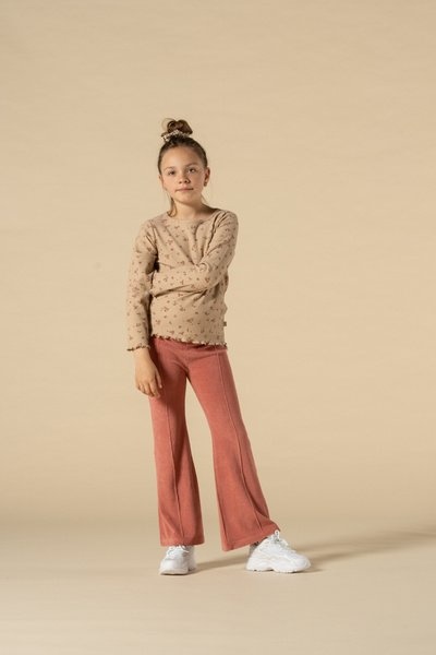Rib long sleeve sesame & brick floral, House of Jamie