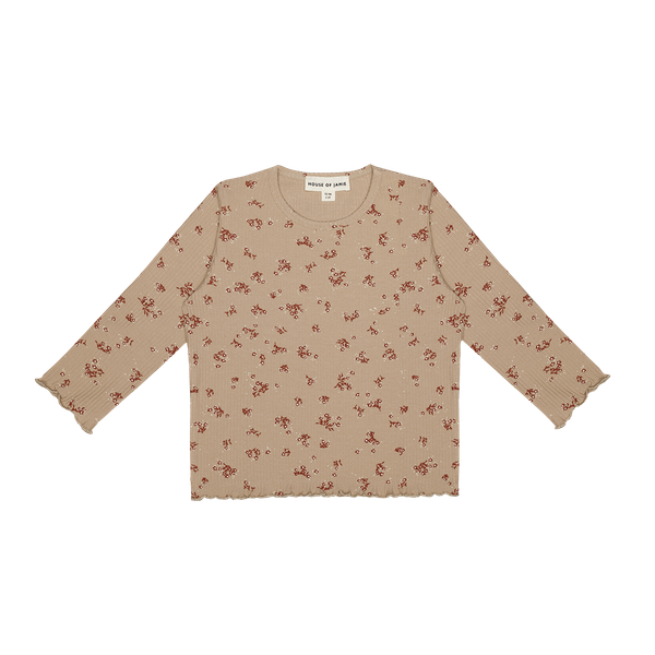 Rib long sleeve sesame & brick floral, House of Jamie