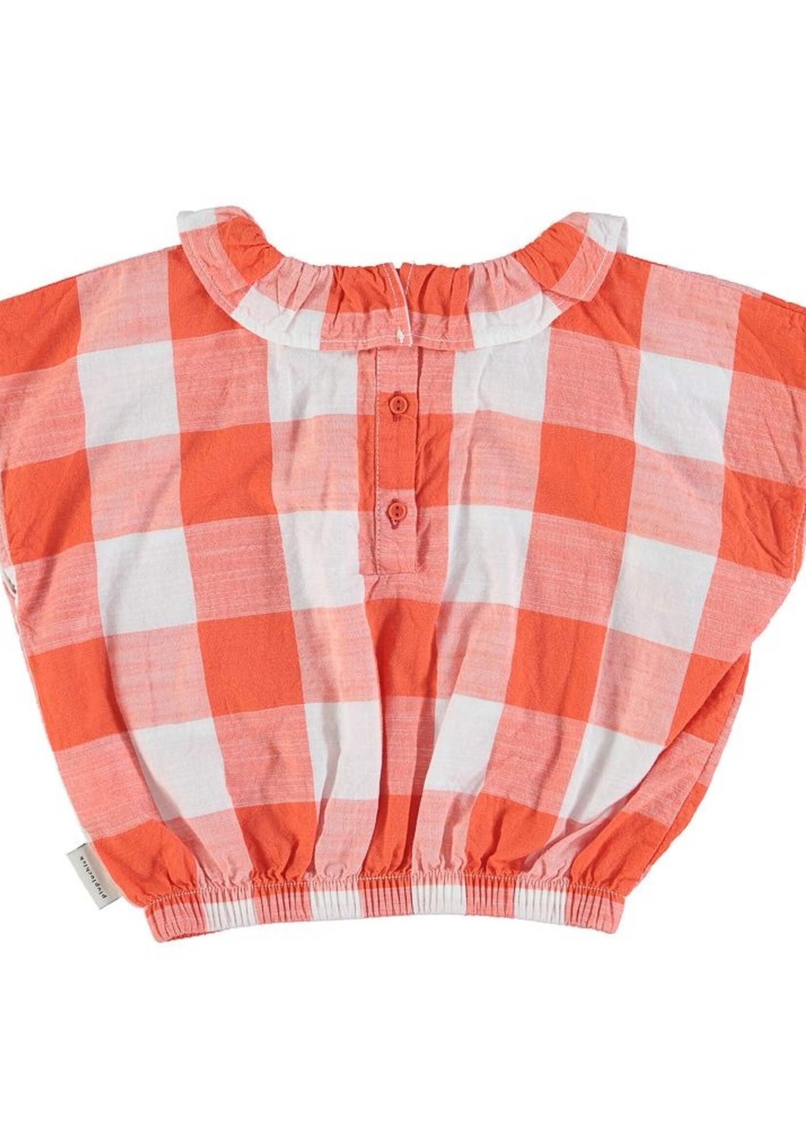 Piupiuchick Sleeveless blouse with collar red white checkered, Piupiuchick