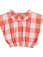 Piupiuchick Sleeveless blouse with collar red white checkered, Piupiuchick