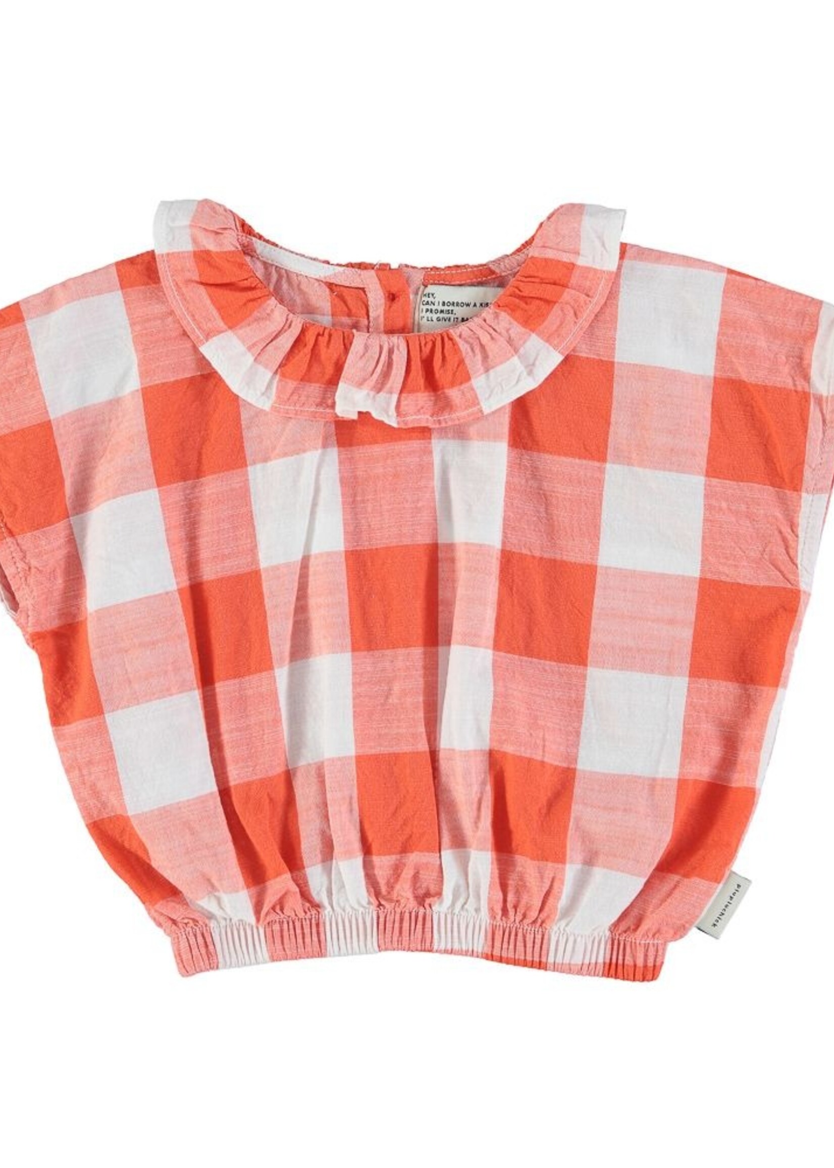 Piupiuchick Sleeveless blouse with collar red white checkered, Piupiuchick