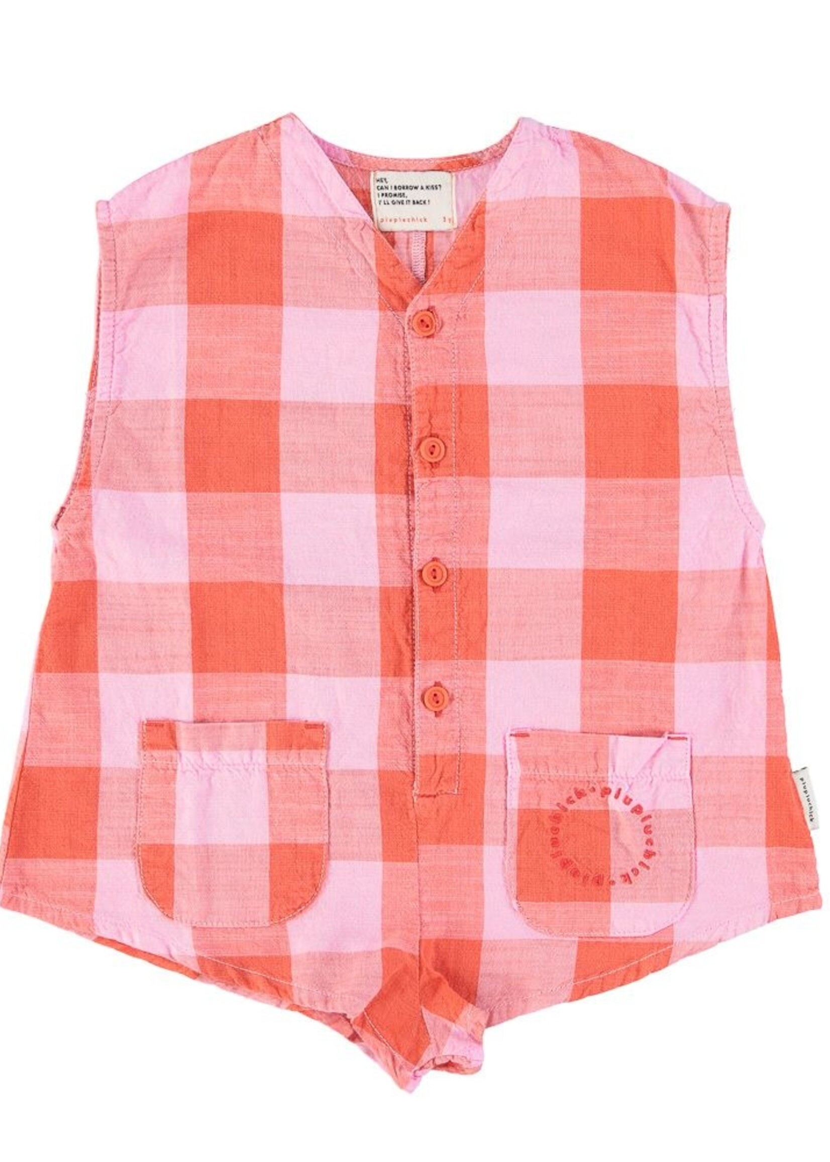 Piupiuchick Sleeveless jumpsuit red lilac checkered, Piupiuchick