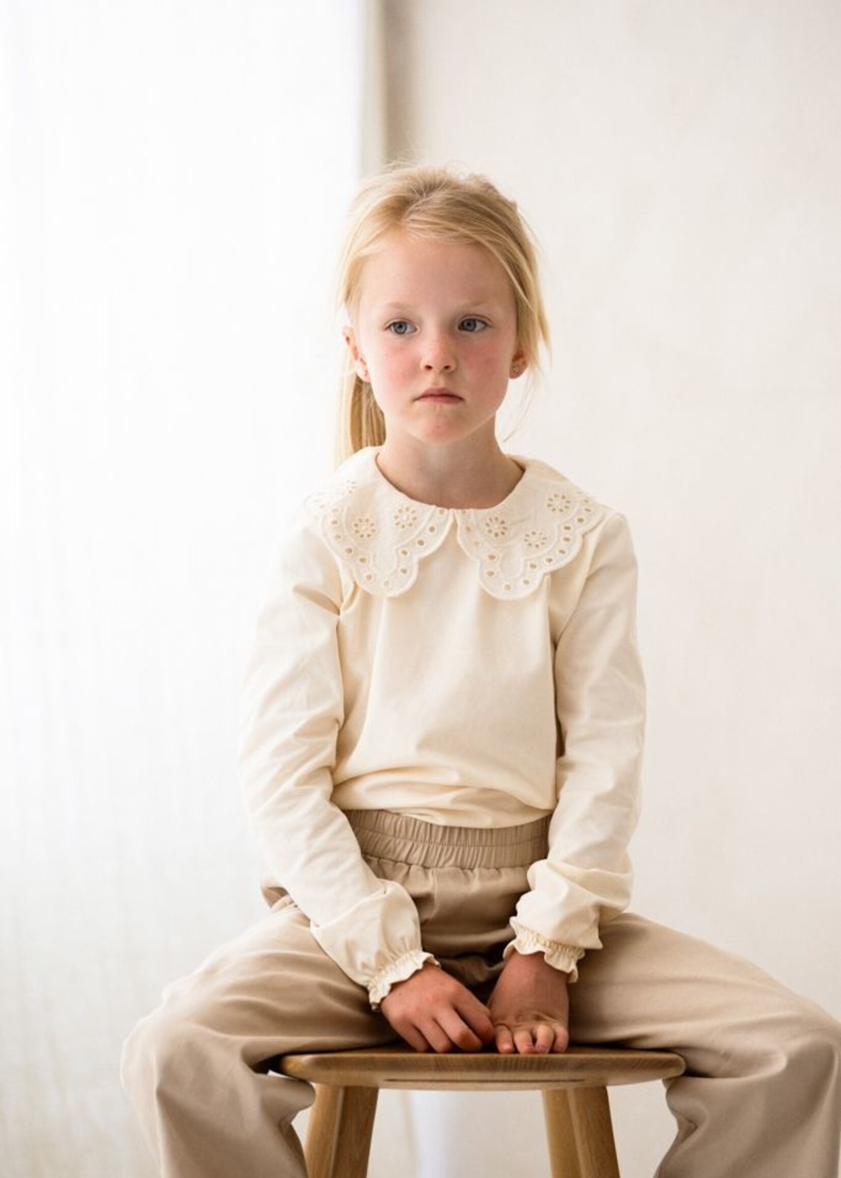 House of Jamie Crochet collar tee cream, House Of Jamie