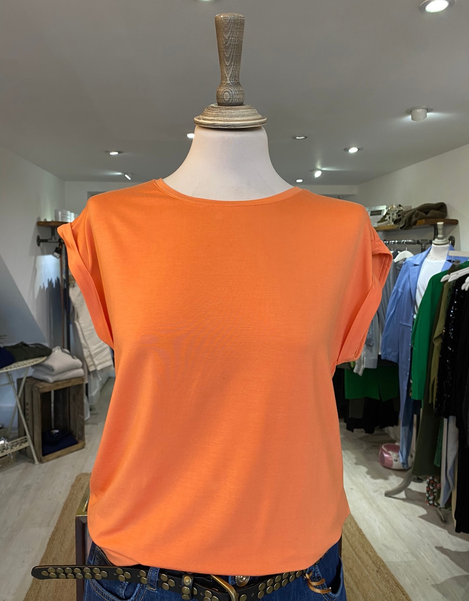 SAINT TROPEZ ADELIA ROLL SLEEVE TEE U1520 FROM SAINT TROPEZ  IN DUSTY ORANGE