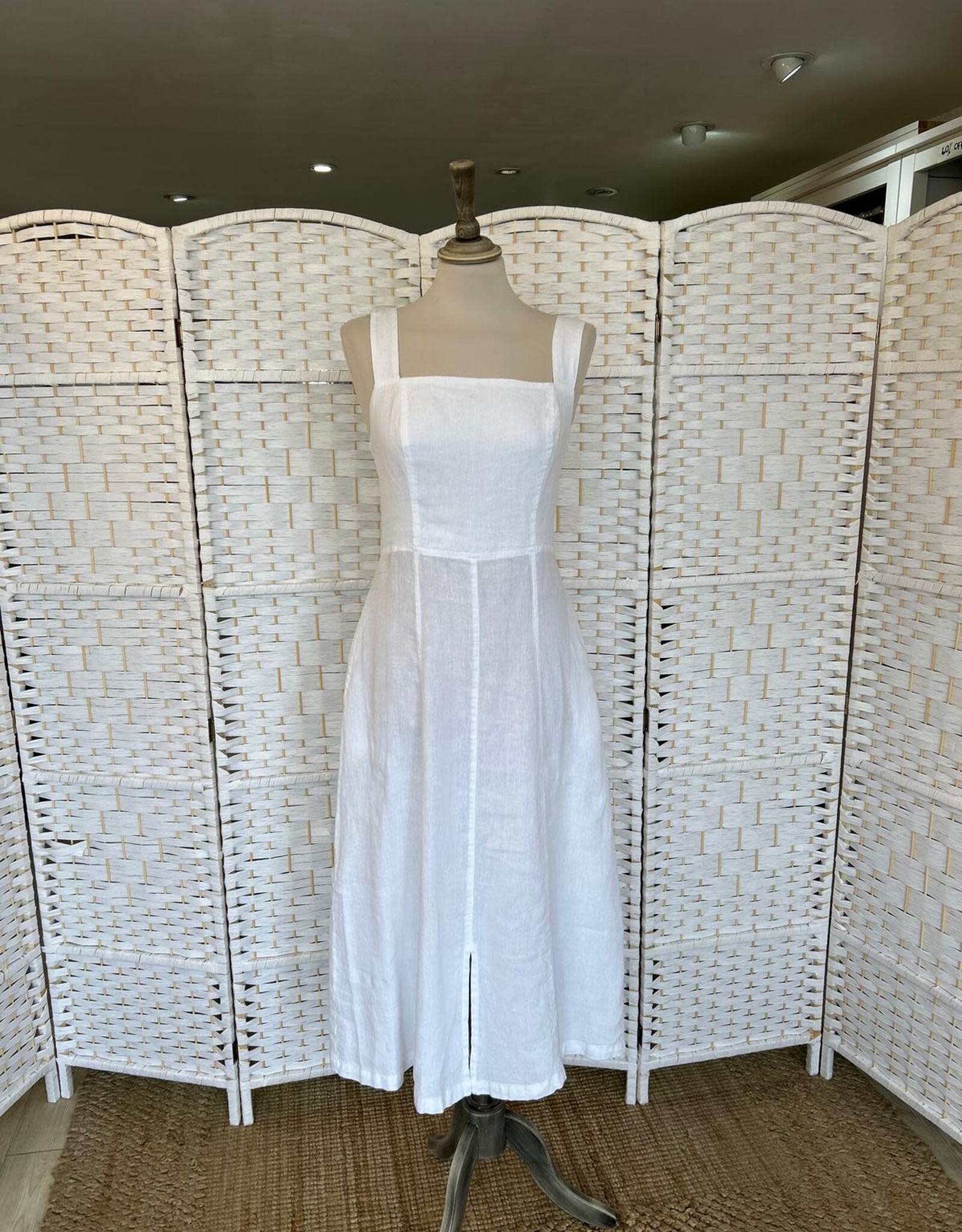 HARIS LINEN OF GREECE MIDI SUNDRESS WITH SQUARE NECKLINE/TIE BACK