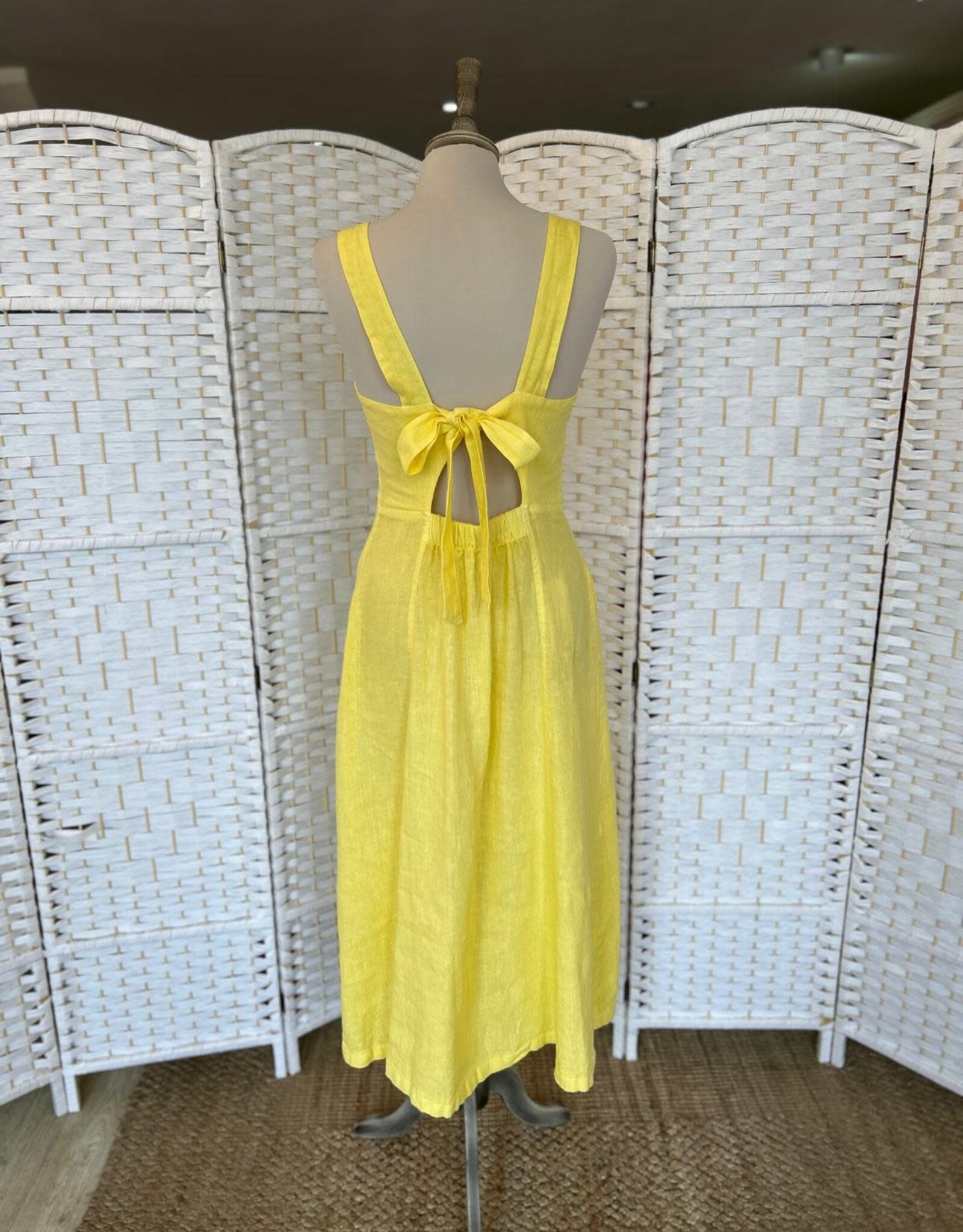 HARIS LINEN OF GREECE MIDI SUNDRESS WITH SQUARE NECKLINE/TIE BACK