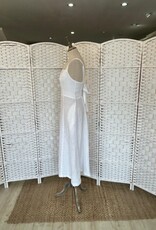 HARIS LINEN OF GREECE MIDI SUNDRESS WITH SQUARE NECKLINE/TIE BACK