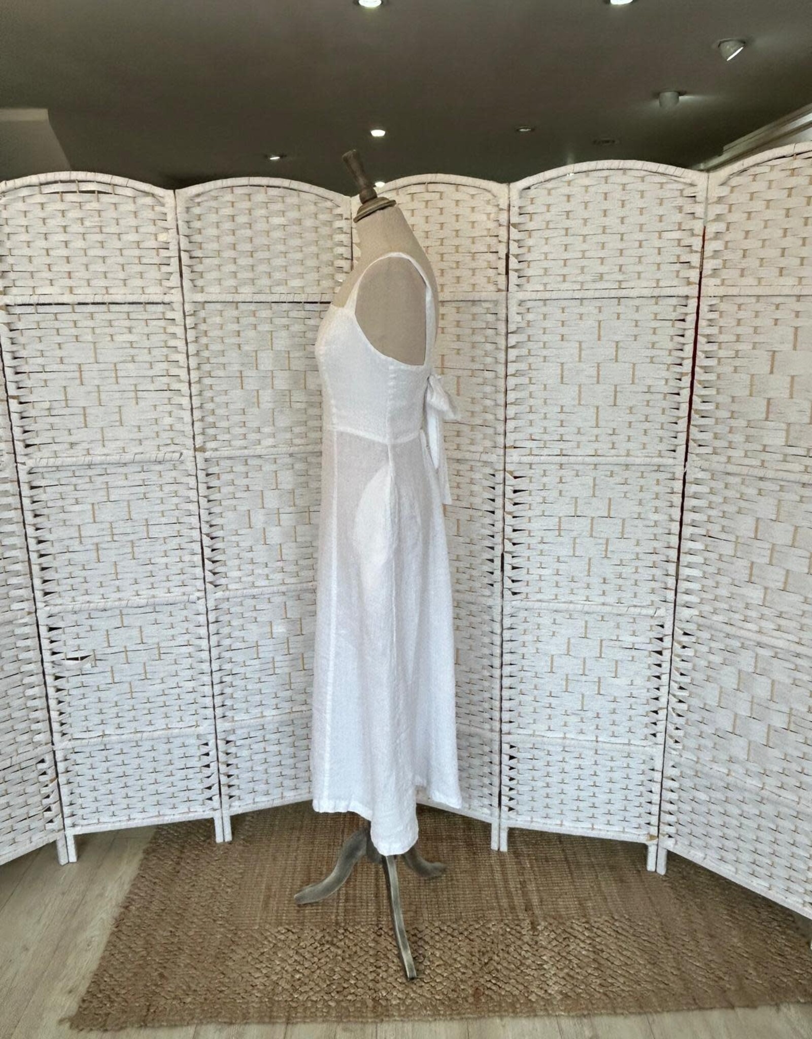 HARIS LINEN OF GREECE MIDI SUNDRESS WITH SQUARE NECKLINE/TIE BACK