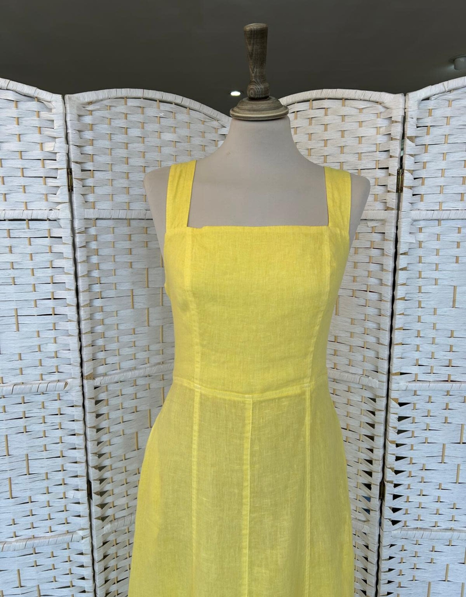 HARIS LINEN OF GREECE MIDI SUNDRESS WITH SQUARE NECKLINE/TIE BACK